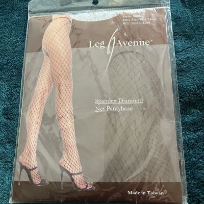 NIP Leg Avenue Spandex Diamond Net Pantyhose OSFM Wt: 90-160# White